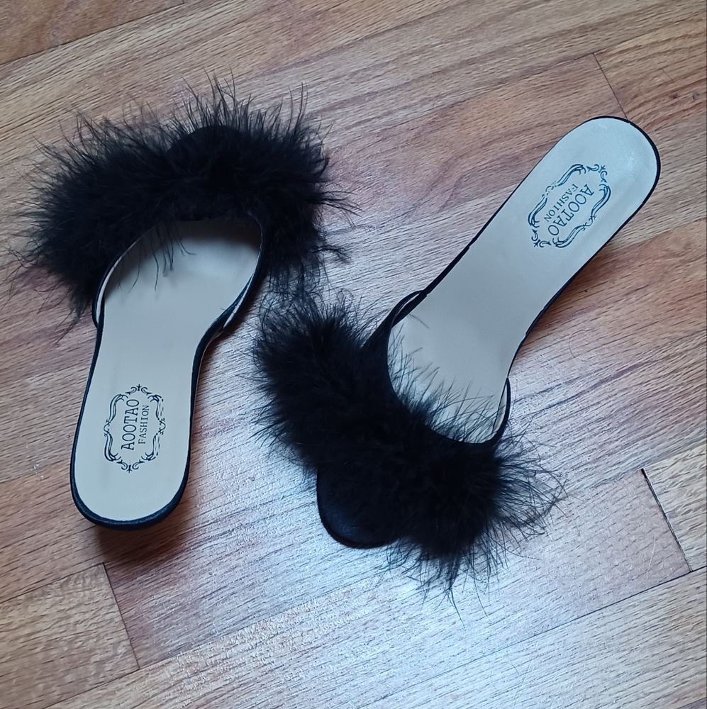 Black Boudoir Bedroom Stiletto Heels High Heeled Slippers